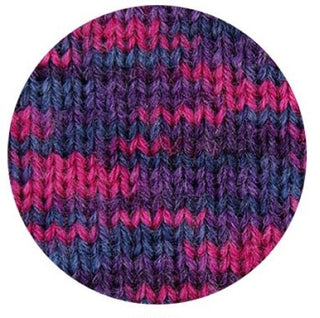 「PLUS WOOL(プラスウール)」ボタニックガーデンシリーズのソックヤーン。ヒヤシンス(Hyacinth)をイメージした、パープル、ピンク、ブルーのマルチカラー段染め(グラデーション)毛糸玉。