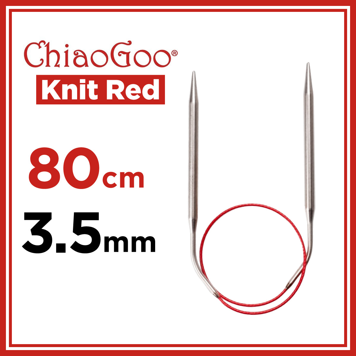 チャオグー（ChiaoGoo）ニットレッド（Knit Red）23cm 固定式ミニ輪針 靴下編み3.5mm