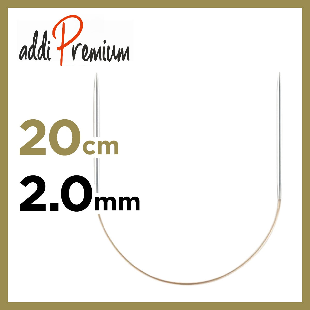 addi Premium Classic 20cm 2.0mm メタルミニ輪針のサイズ表記画像