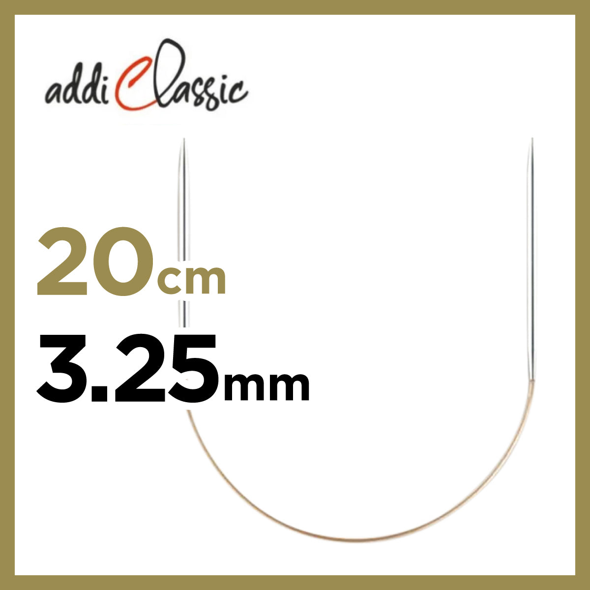 addi Premium Classic 20cm 3.25mm メタルミニ輪針のサイズ表記画像