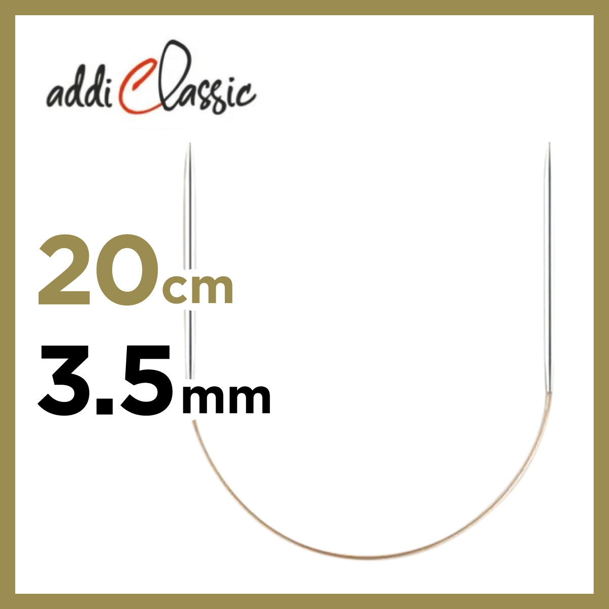 addi Premium Classic 20cm 3.5mm メタルミニ輪針のサイズ表記画像